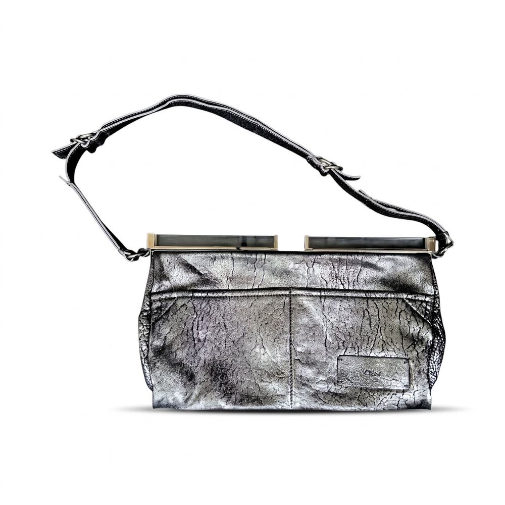 Chloe Lucite Handle Silver Leather Clutch Handbag Vintage Y2K $1,495 Retail Lux - Picture 13 of 13